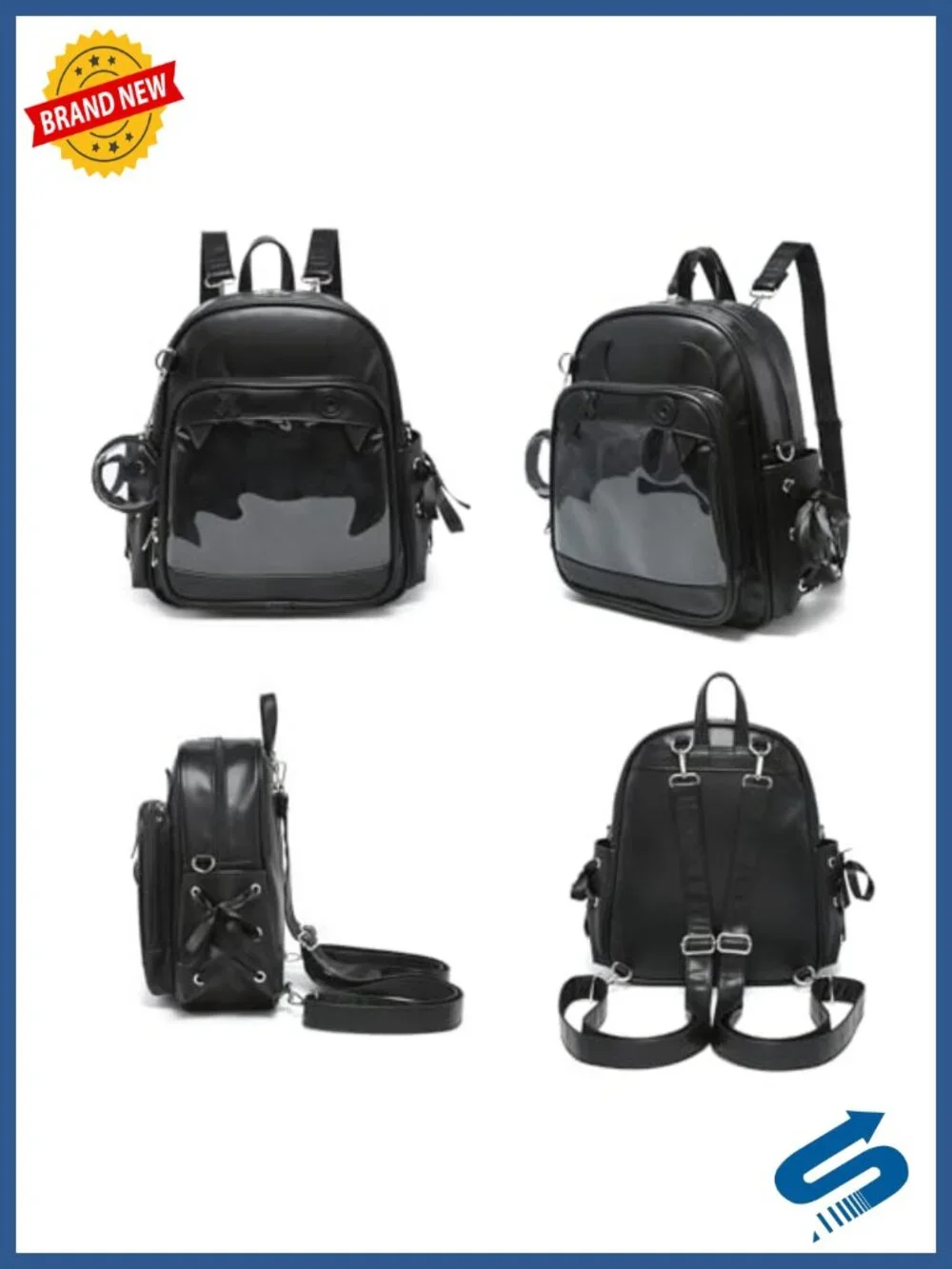 PU Leather Ita Backpack Crossbody Purse with Clear Window for Pins